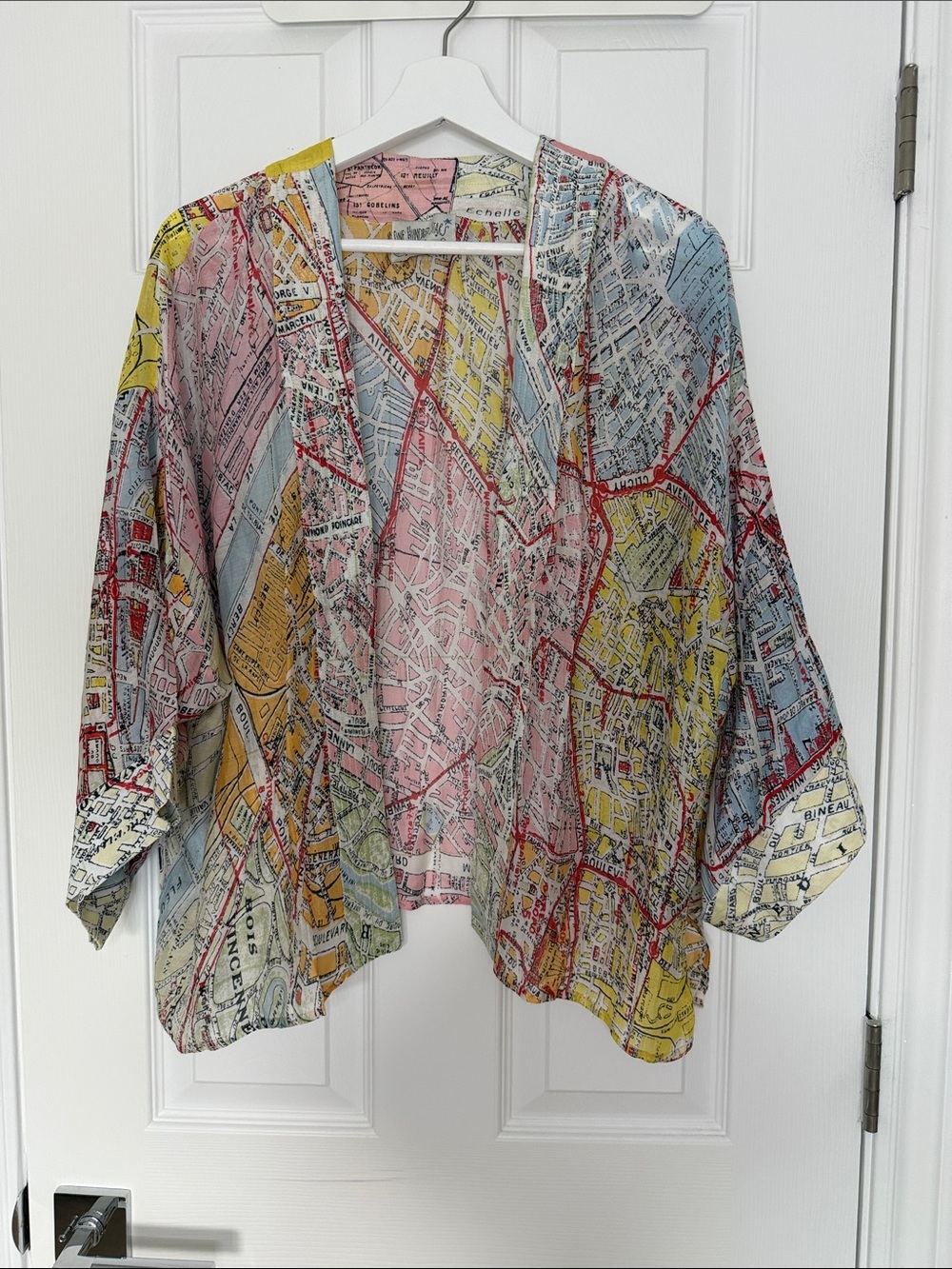 Sheer Map-Print Kimono Cape - Multicolor